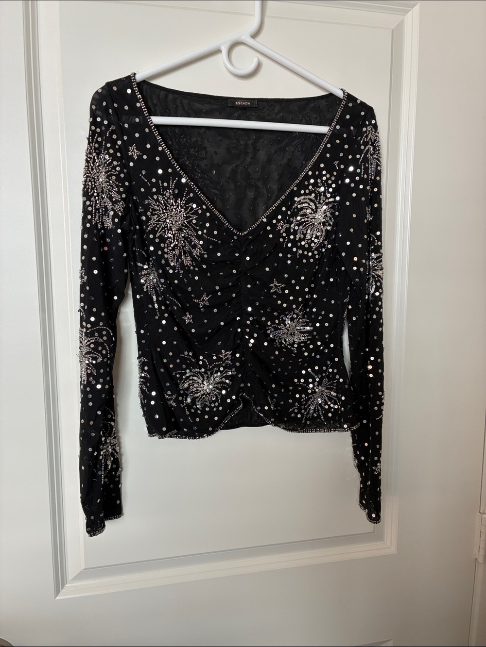 Escada Vintage 80/90s Black Embellished Nylon Women’s Top